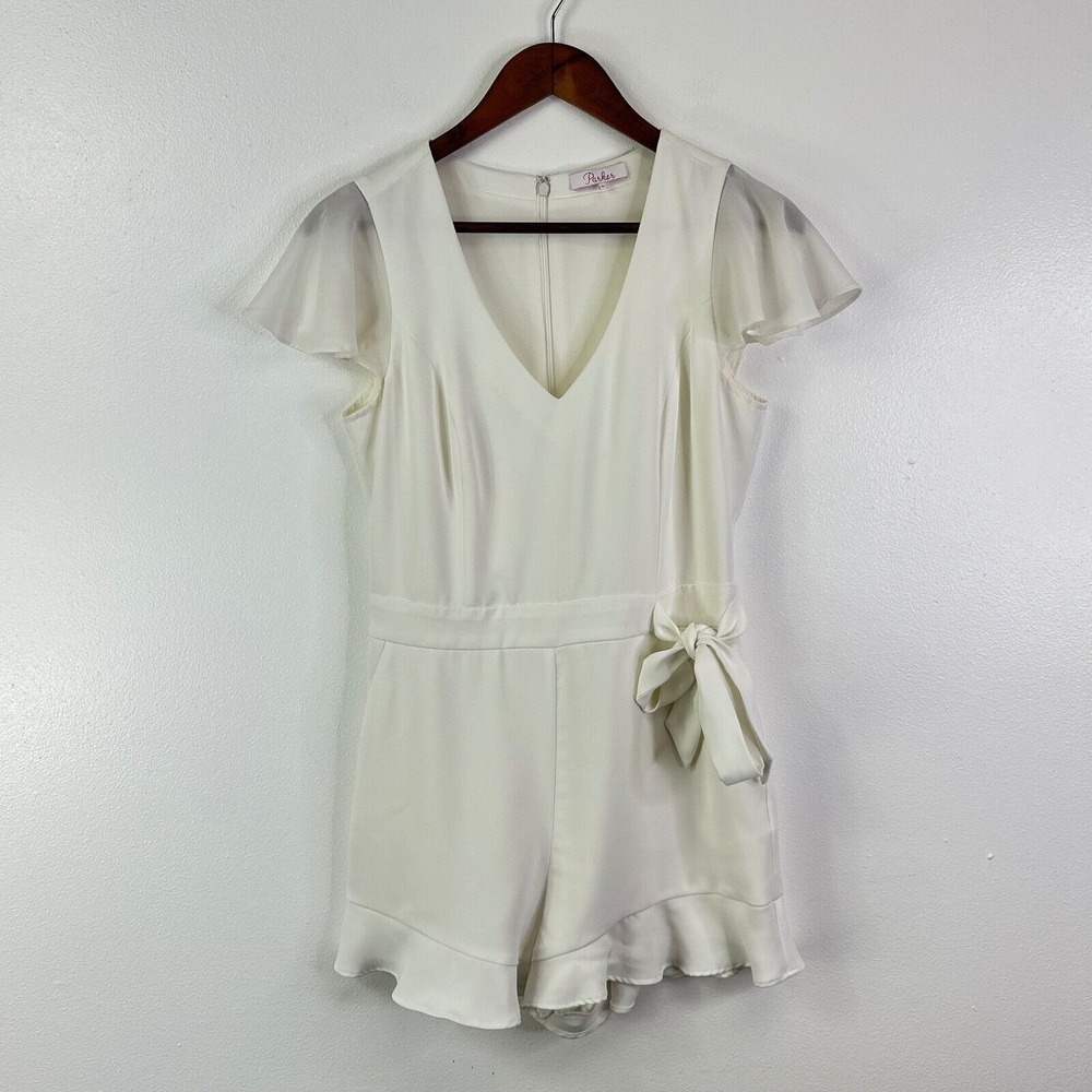 Parker V-Neck Ruffle Sleeve Romper White Size 4‎